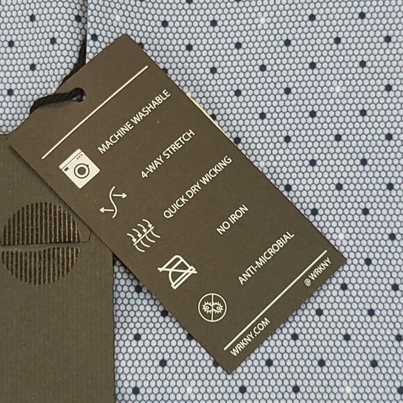 WRK Work Rest Karma Geo Dot Dress Shirt 4 Way Stretch Flip Cuff Men 18 Blue - Picture 10 of 13